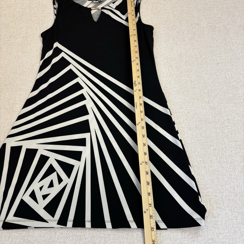 Haani Womens Black White Geometric Optical Illusion Keyhole Shift Dress Small - Picture 9 of 9